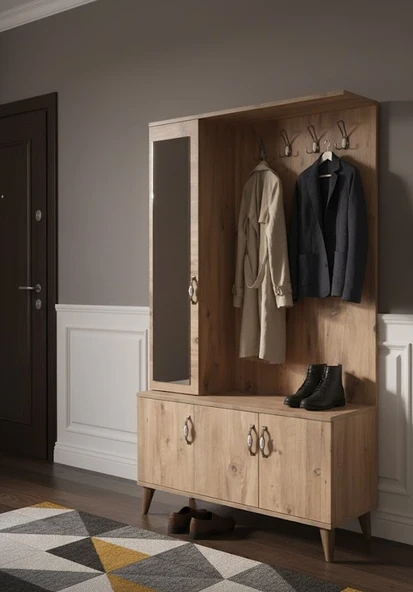 Zerka concept Duo 3 Kapaklı Portmanto Vestiyer Ayakkabılık Dolap Çam- M1 Çam ürün görseli 1