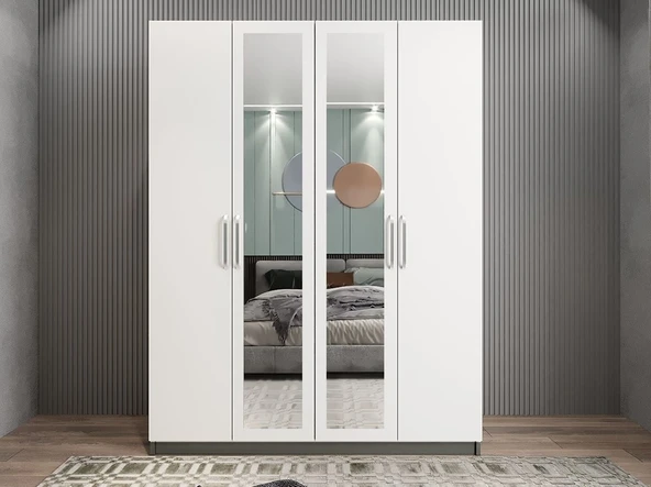 Zerka concept Bevel 4 Kapaklı Gizli Çekmeceli Gardırop Fb 160 Cm - Montaj Dahil ürün görseli 1