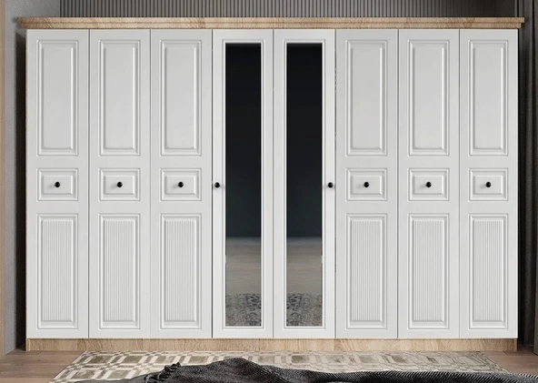 Zerka concept Sementa Membran 8 Kapaklı Gardırop Montaj Dahil Meşe-byz 280 Cm ürün görseli 1