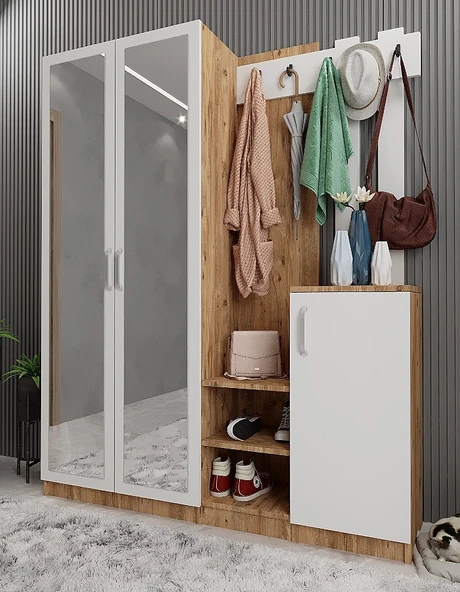 Zerka concept Moon Portmanto Vestiyer Çam Beyaz-160 cm ürün görseli 1