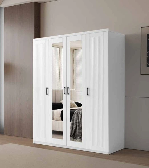 Zerka concept Frezya Mdf Membranlı 4 Kapaklı Gardırop Dolap Beyaz ürün görseli 1