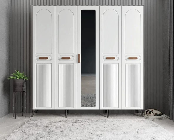 Zerka concept Violin Membran 5 Kapaklı Portmanto Montaj Dahil Füme Beyaz 200 Cm ürün görseli 1