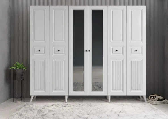 Zerka concept Meridyen Membran 6 Kapaklı Portmanto Montaj Dahil Beyaz 210 Cm ürün görseli 1