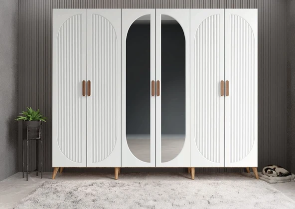 Zerka concept Monet Membran 6 Kapaklı Portmanto Montaj Dahil Çam Beyaz 210 Cm ürün görseli 1