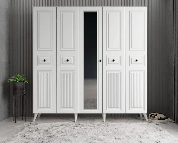Zerka concept Sofya Membran 5 Kapaklı Portmanto Montaj Dahil Beyaz 175 Cm ürün görseli 1