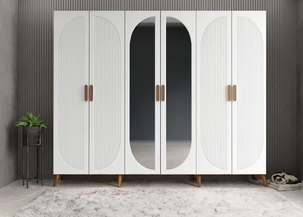 Zerka concept Monet Membran 6 Kapaklı Portmanto Montaj Dahil Ceviz Beyaz 210 Cm ürün görseli 1