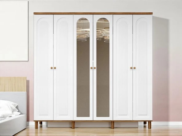 Zerka concept Gülce 6 Kapaklı Çekmeceli Mdf Membran Dolap Gardırop Beyaz ürün görseli 1