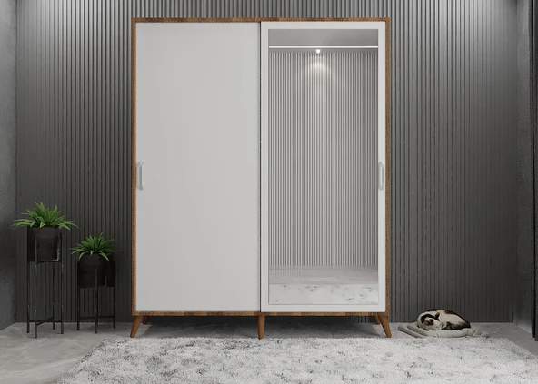 Zerka concept İmaj Sürgülü Portmanto Vestiyer Ceviz Beyaz - Montaj Dahil 140 Cm ürün görseli 1