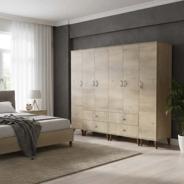 Zerka concept Zerkaconcept Odin 6 Kapaklı Dolap Gardırop Meşe - M1 Meşe ürün görseli 1