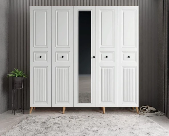 Zerka concept Sofya Membran 5 Kapaklı Portmanto Montaj Dahil Çam Beyaz 175 Cm ürün görseli 1