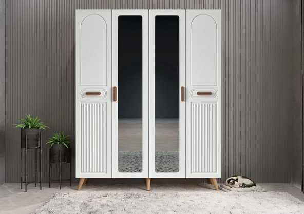 Zerka concept Zenon Membran 4 Kapaklı Portmanto Montaj Dahil Çam Beyaz 160 Cm ürün görseli 1