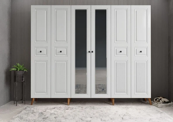 Zerka concept Meridyen Membran 6 Kapaklı Portmanto Montaj Dahil Ceviz Beyaz 240 ürün görseli 1