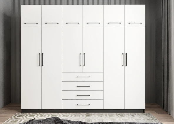 Zerka concept Biray 6 Kapaklı Gardırop Dolap Füme Beyaz 240 Cm ürün görseli 1