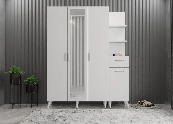 Zerka concept Açelya Portmanto Vestiyer Ayakkabılık Beyaz - M3 180 CM ürün görseli 1