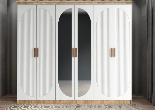Zerka concept Lorin Membran 6 Kapaklı Gardırop Montaj Dahil Çam Beyaz 240 Cm ürün görseli 1
