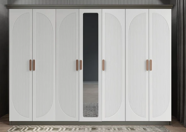 Zerka concept Datça Membran 7 Kapaklı Gardırop Montaj Dahil Füme Beyaz 245 Cm ürün görseli 1