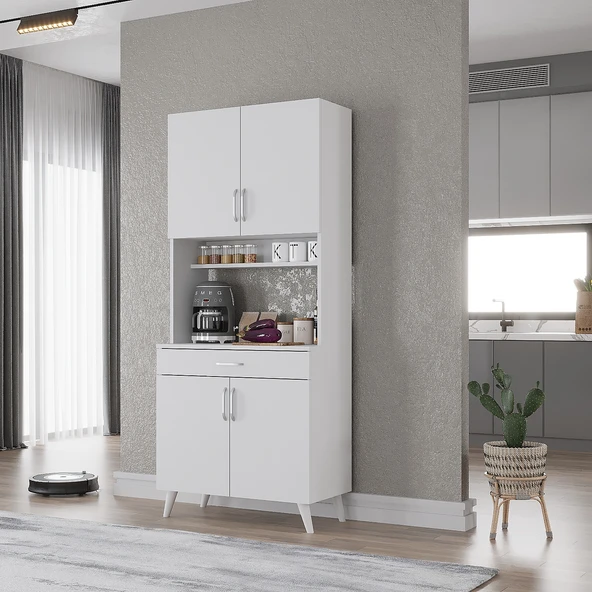 Zerka concept Loysen Kahve Köşesi Çok Amaçlı Dolap Kiler Mutfak Dolabı Beyaz 70 Cm Beyaz ürün görseli 1