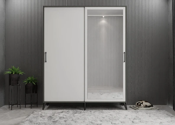 Zerka concept İmaj Sürgülü Portmanto Vestiyer Füme Beyaz - Montaj Dahil 140 Cm ürün görseli 1