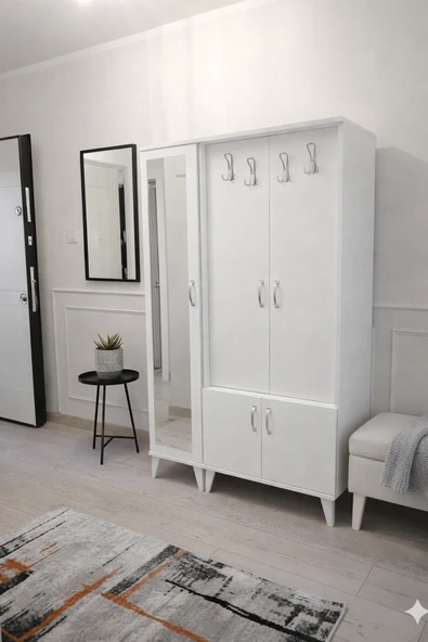 Zerka concept Zerkaconcept Belin 3 Kapaklı Portmanto Vestiyer Ayakkabılık Dolap Byz - M2 Beyaz ürün görseli 1
