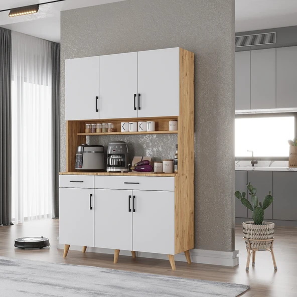 Zerka concept Maya Kahve Köşesi Çok Amaçlı Dolap Kiler Mutfak Dolabı Çam Beyaz 120cm Çam Beyaz ürün görseli 1