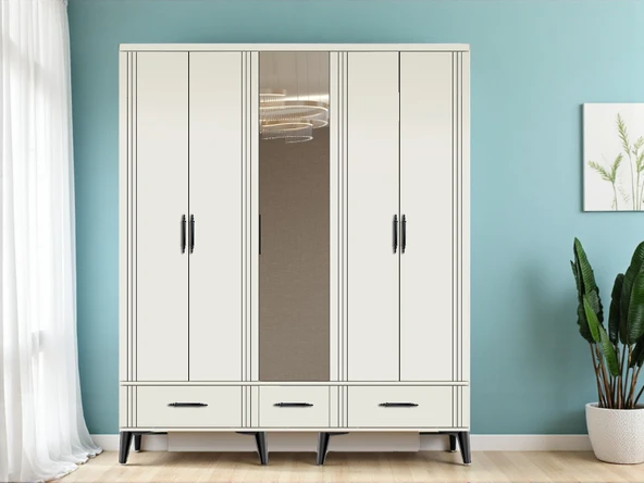 Zerka concept Belissa 5 Kapaklı Çekmeceli Tamamı Mdf Dolap Gardırop Beyaz Beyaz ürün görseli 1