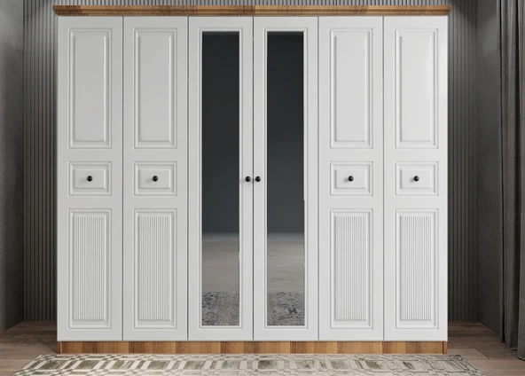 Zerka concept Merina Membran 6 Kapaklı Gardırop Montaj Dahil Ceviz Beyaz 210 Cm ürün görseli 1