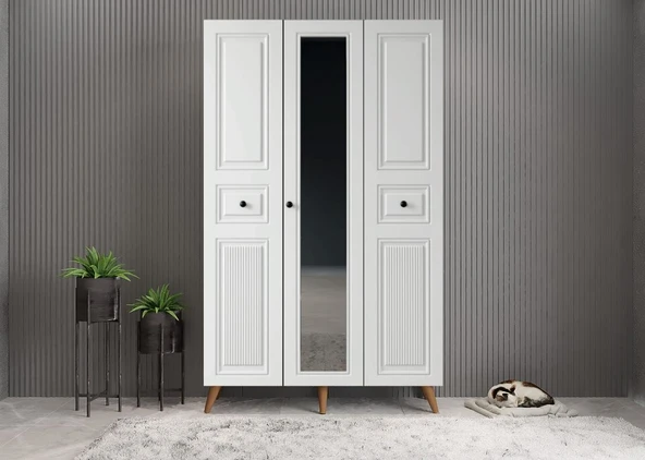 Zerka concept Greta Membran 3 Kapaklı Portmanto Montaj Dahil Ceviz Beyaz 105 Cm ürün görseli 1