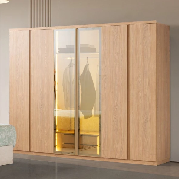 Zerka concept Rabat Mdf 6 Kapaklı Reflekte Camlı Gardırop Dolap Meşe ürün görseli 1