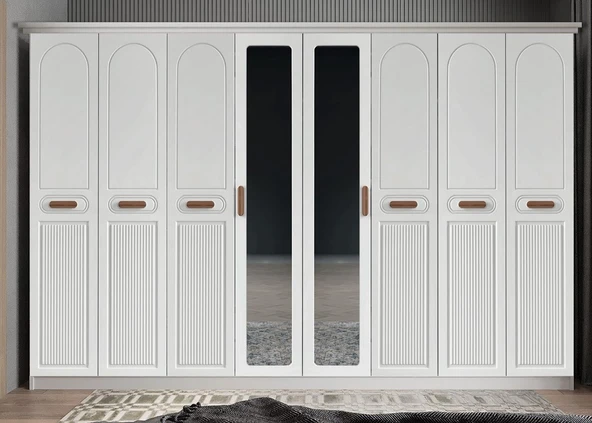 Zerka concept Falcon Membran 8 Kapaklı Gardırop Montaj Dahil Beyaz 320 Cm ürün görseli 1