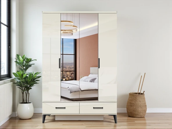 Zerka concept Yağmur 4 Kapaklı Çekmeceli Tamamı Mdf Dolap Gardırop Beyaz ürün görseli 1
