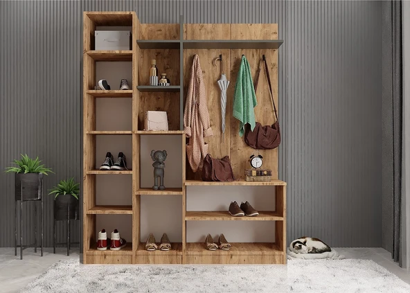 Zerka concept Çizgi Portmanto Vestiyer Çam Füme- 140 cm ürün görseli 1