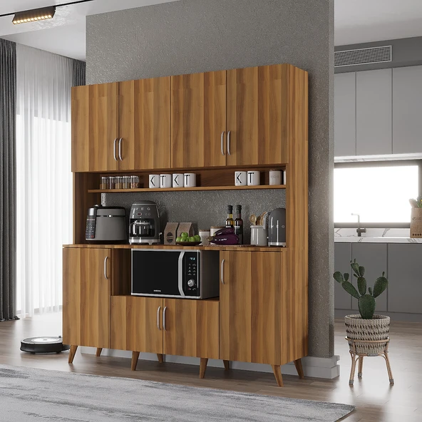 Zerka concept Nora Kahve Köşesi Çok Amaçlı Dolap Kiler Mutfak Dolabı Ceviz 140 Cm Ceviz ürün görseli 1