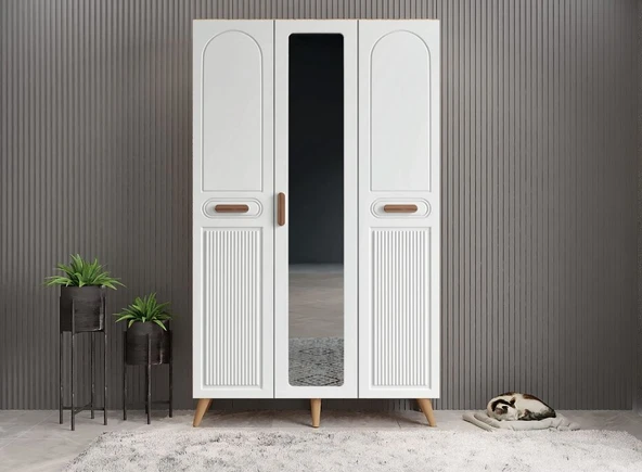 Zerka concept Monere Membran 3 Kapaklı Portmanto Montaj Dahil Çam Beyaz 105 Cm ürün görseli 1