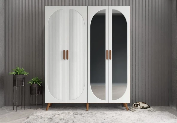 Zerka concept Koza Membran 4 Kapaklı Portmanto Montaj Dahil Ceviz Beyaz 140 Cm ürün görseli 1
