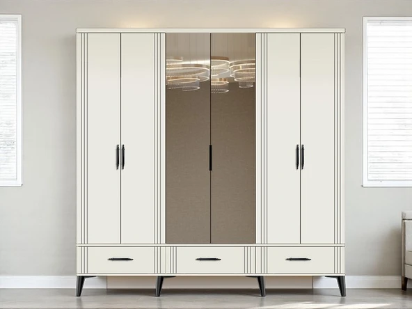 Zerka concept Belissa 6 Kapaklı Çekmeceli Mdf Dolap Gardırop Beyaz Beyaz ürün görseli 1