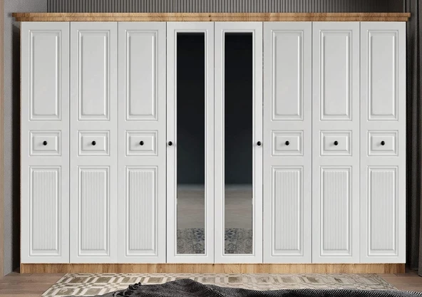 Zerka concept Sementa Membran 8 Kapaklı 4 Gardırop Montaj Dahil Çambeyaz 320 Cm ürün görseli 1