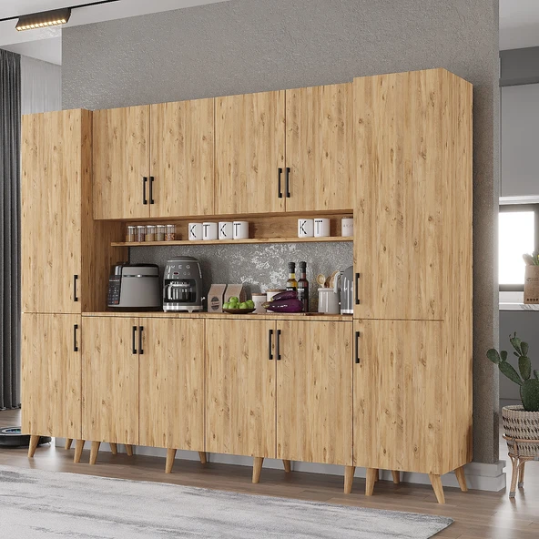 Zerka concept Della Kahve Köşesi Çok Amaçlı Dolap Kiler Mutfak Dolabı Çam 210cm Çam ürün görseli 1