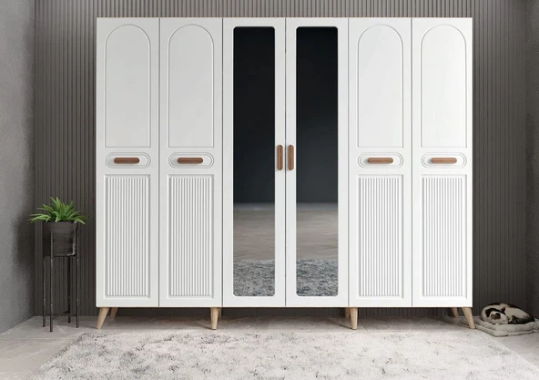 Zerka concept Letto Membran 6 Kapaklı Portmanto Montaj Dahil Meşe Beyaz 210 Cm ürün görseli 1
