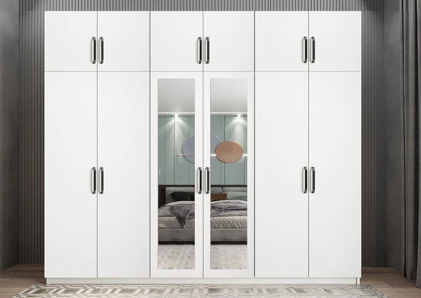 Zerka concept Pamela 12 Kapaklı Gardırop Dolap Beyaz 240 Cm - Montaj Dahil ürün görseli 1