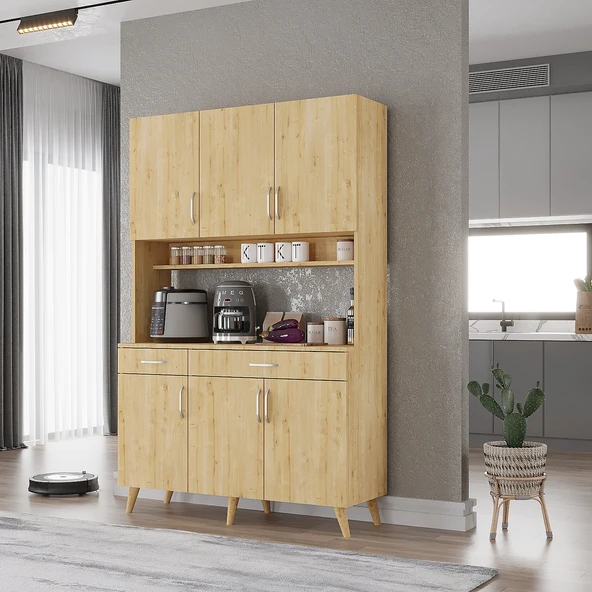 Zerka concept Maya Kahve Köşesi Çok Amaçlı Dolap Kiler Mutfak Dolabı Meşe 105 Cm Meşe ürün görseli 1