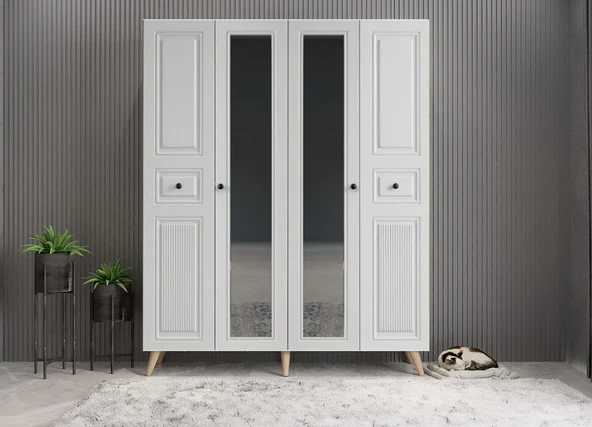 Zerka concept Nossa Membran 4 Kapaklı Portmanto Montaj Dahil Meşe Beyaz 140 Cm ürün görseli 1
