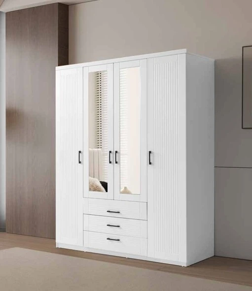 Zerka concept Fulya Mdf 4 Kapaklı Membran Kaplama Gardırop Dolap Beyaz ürün görseli 1