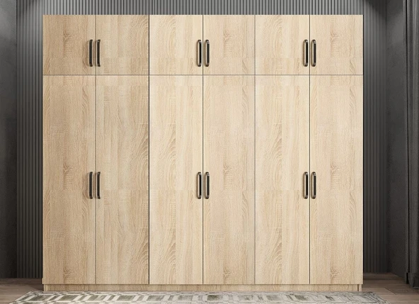 Zerka concept Ostin 12 Kapaklı Gardırop Dolap Meşe 270 Cm - Montaj Dahil ürün görseli 1