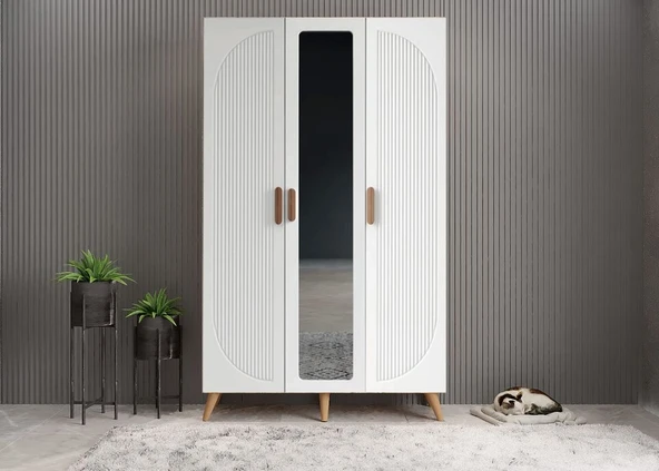 Zerka concept Robe Membran 3 Kapaklı Portmanto Montaj Dahil Çam Beyaz 105 Cm ürün görseli 1