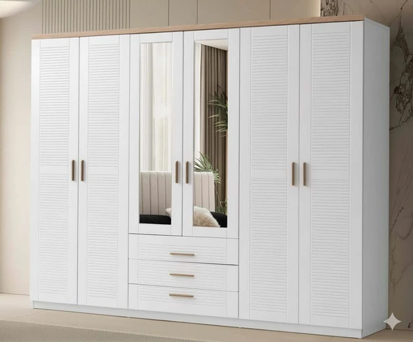 Zerka concept Lemis Mdf 6 Kapaklı Membran Kaplama Gardırop Dolap 220 Cm Beyaz ürün görseli 1