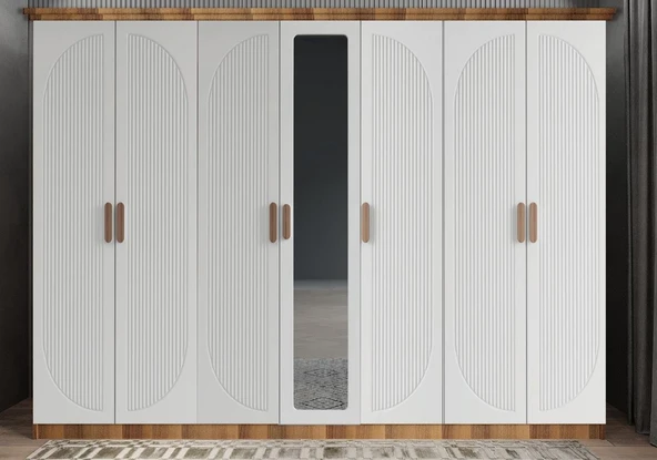 Zerka concept Datça Membran 7 Kapaklı Gardırop Montaj Dahil Ceviz Beyaz 245 Cm ürün görseli 1
