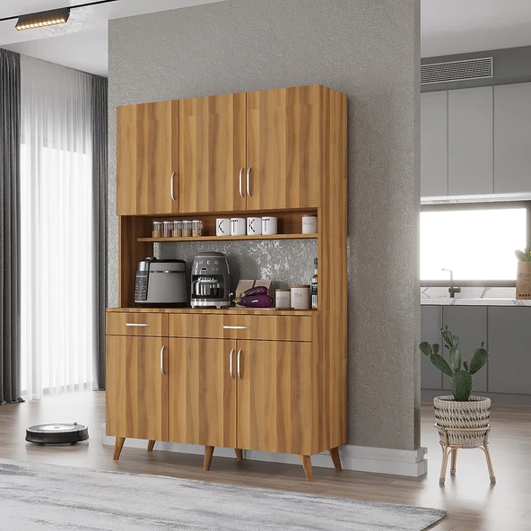 Zerka concept Maya Kahve Köşesi Çok Amaçlı Dolap Kiler Mutfak Dolabı Ceviz 120cm Ceviz ürün görseli 1