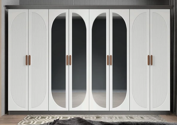 Zerka concept Foster Membran 8 Kapaklı Gardırop Montaj Dahil Füme Beyaz 320 Cm ürün görseli 1