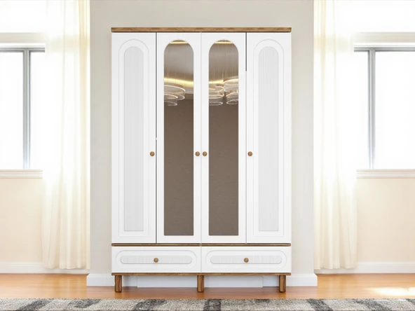 Zerka concept Hazan 4 Kapaklı Çekmeceli Mdf Membran Dolap Gardırop Beyaz ürün görseli 1