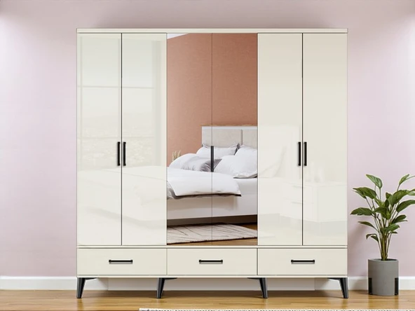 Zerka concept Yağmur 6 Kapaklı Çekmeceli Tamamı Mdf Dolap Gardırop Beyaz ürün görseli 1